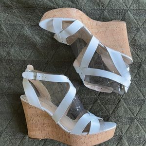 Franco Sarto White Cork Wedge Sandal